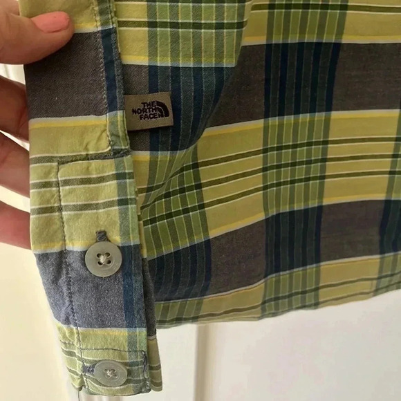 North Face 100% Cotton A5 Series Plaid Button Down Shirt Large Blue Green Camp - Picture 6 of 17